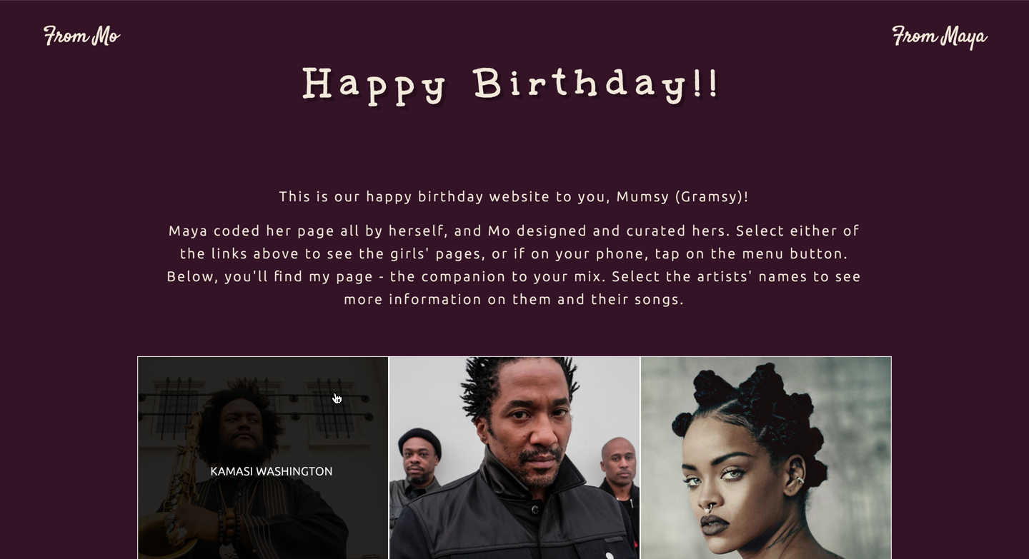 image of the happy birthday homepage